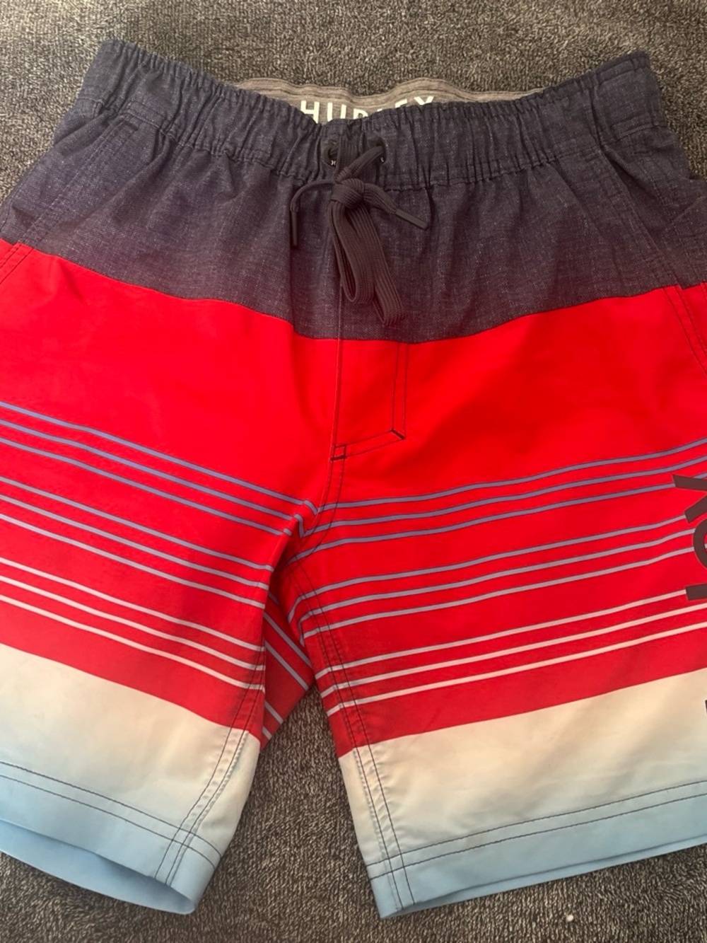 Hurley Red, Navy and Light Blue Stripe Hybrid Shorts